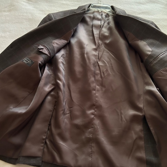 Pronto Uomu Platinum Brown Plaid 2 Button Sport Coat Blazer, Size 44R - Picture 8 of 11